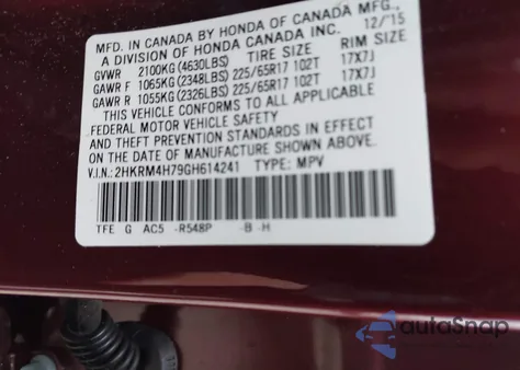 2016 Honda Cr-V Ex-L from USA, damaged, VIN 2HKRM4H79GH614241